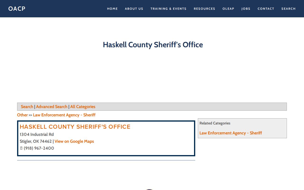 Haskell County Sheriff's Office contact listing